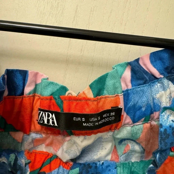 Zara Floral Belted Midi Dress with Buttons and Pockets and Puff Sleeves Size S - Picture 6 of 11